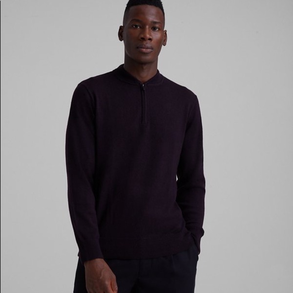 Club Monaco Merino Wool Quarter-Zip Sweater in Navy